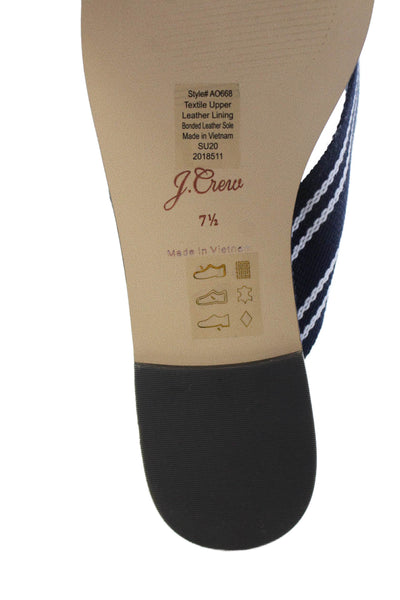 J Crew Womens Open Toe Slip On Stripe Casual Flat Sandals Navy Size 7.5