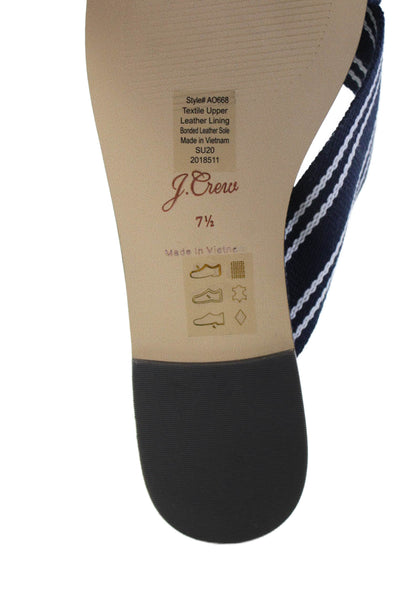 J Crew Womens Open Toe Slip On Stripe Casual Flat Sandals Navy Size 7.5