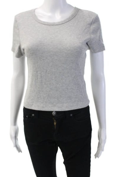 Grlfrnd Women Cropped Basic T-Shirt Gray Short Sleeve Crew Neck Size L