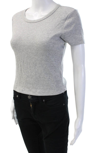 Grlfrnd Women Cropped Basic T-Shirt Gray Short Sleeve Crew Neck Size L