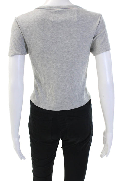 Grlfrnd Women Cropped Basic T-Shirt Gray Short Sleeve Crew Neck Size L