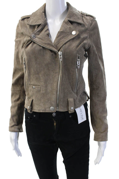 Blank NYC Womens Beige Biker Jacket Button Collared Long Sleeve Size S