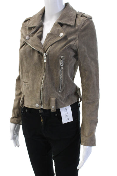 Blank NYC Womens Beige Biker Jacket Button Collared Long Sleeve Size S