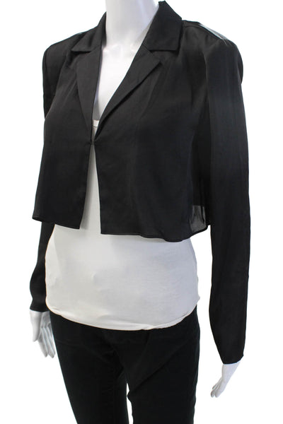 L'Academie Women Black Collared Long Sleeve Blazer Polyester Size S