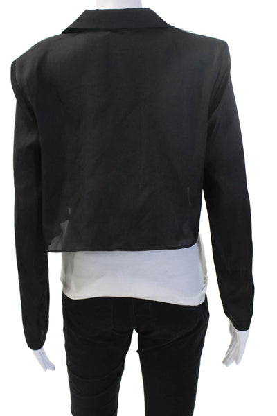 L'Academie Women Black Collared Long Sleeve Blazer Polyester Size S