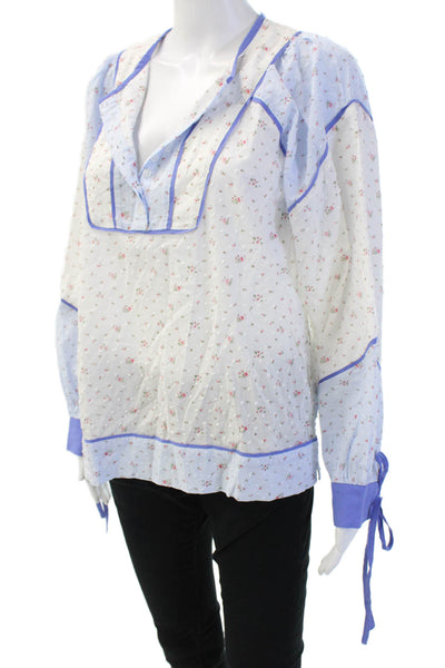 The Shirt Womens Light Blue V-Neck Floral Cotton Tunic Long Sleeve Size S