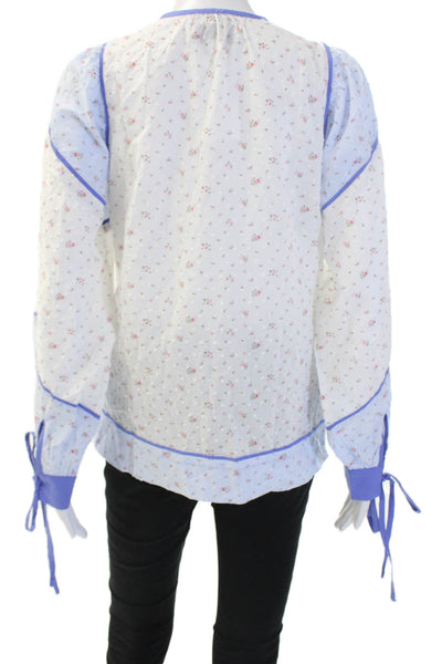 The Shirt Womens Light Blue V-Neck Floral Cotton Tunic Long Sleeve Size S