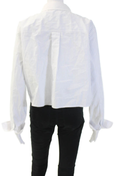 Good American Women Cropped Button-Up Striped Cotton White Long Sleeve Size L