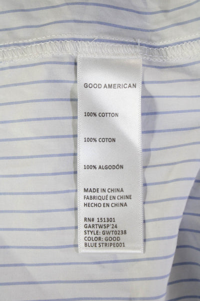 Good American Women Cropped Button-Up Striped Cotton White Long Sleeve Size L