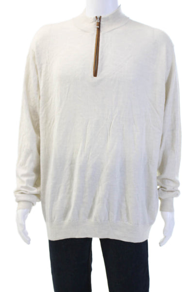 Peter Millar Men Beige Merino Lyocell Mock Neck Pullover Sweater Size XL