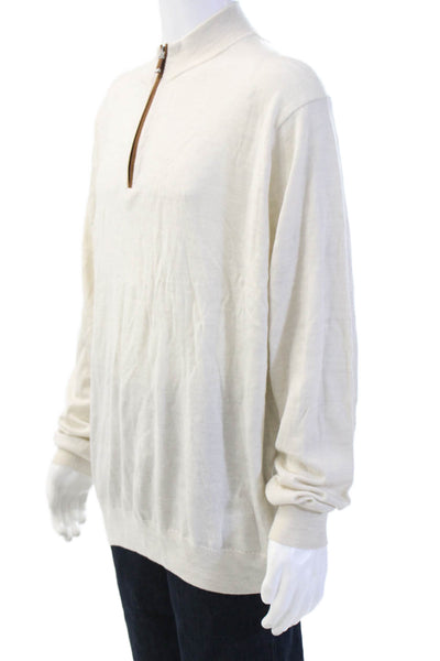 Peter Millar Men Beige Merino Lyocell Mock Neck Pullover Sweater Size XL