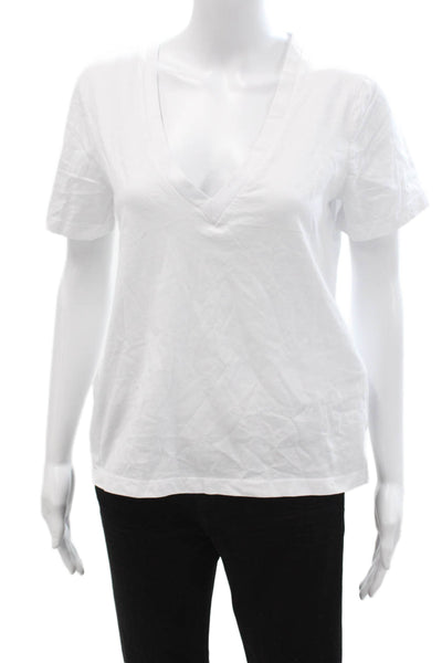 Zara Womens Basic White V-Neck Cotton Short Sleeve T-Shirt Size S