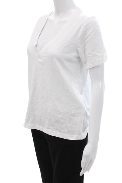 Zara Womens Basic White V-Neck Cotton Short Sleeve T-Shirt Size S