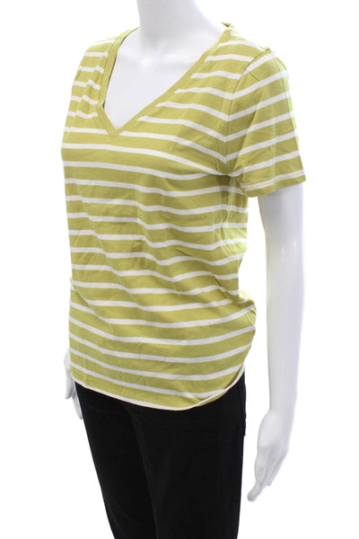 J Crew Women Green Striped V-Neck Jersey T-Shirt Short Sleeve Cotton Size XS