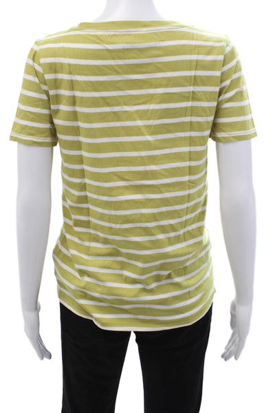 J Crew Women Green Striped V-Neck Jersey T-Shirt Short Sleeve Cotton Size XS
