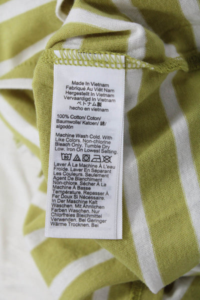 J Crew Women Green Striped V-Neck Jersey T-Shirt Short Sleeve Cotton Size XS
