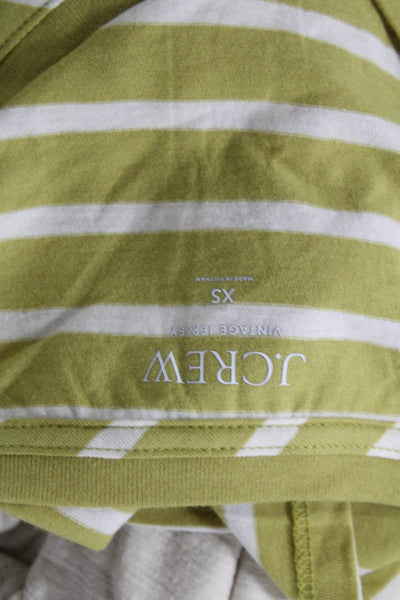 J Crew Women Green Striped V-Neck Jersey T-Shirt Short Sleeve Cotton Size XS