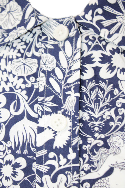 J Crew Womens Dark Blue Floral Collared Button-Up Short Sleeve Cotton Size 0
