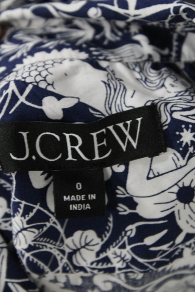 J Crew Womens Dark Blue Floral Collared Button-Up Short Sleeve Cotton Size 0