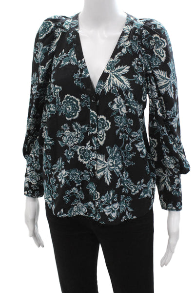Veronica Beard Womens Silk Floral V-Neck Button Up Blouse Long Sleeve Size 2