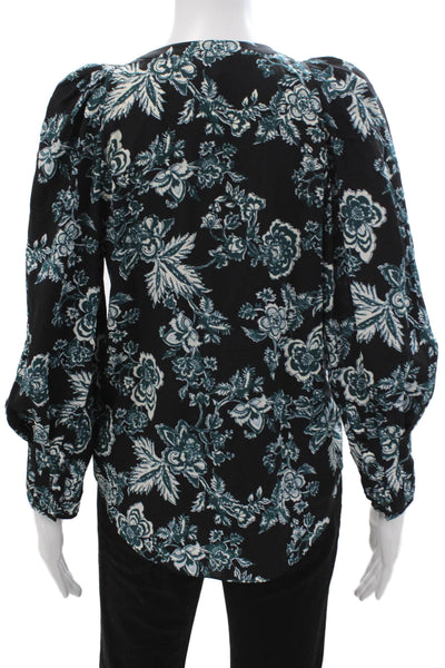 Veronica Beard Womens Silk Floral V-Neck Button Up Blouse Long Sleeve Size 2