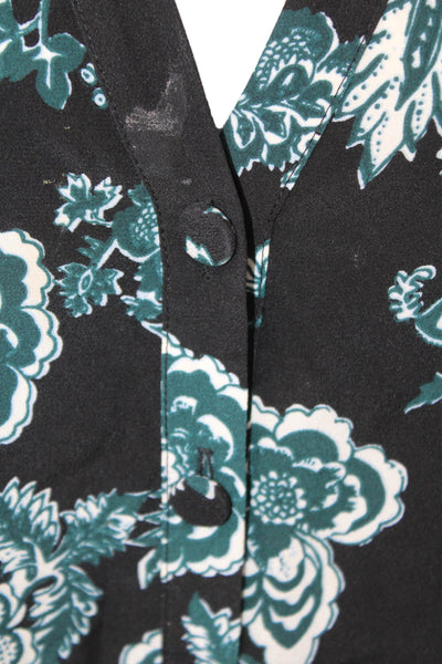 Veronica Beard Womens Silk Floral V-Neck Button Up Blouse Long Sleeve Size 2