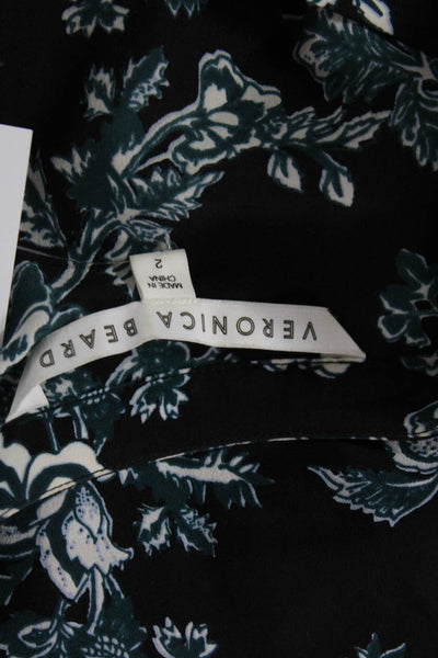 Veronica Beard Womens Silk Floral V-Neck Button Up Blouse Long Sleeve Size 2