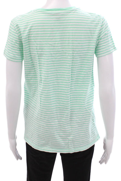 Ralph Lauren Blue Label Women Striped V-Neck T-Shirt Green Short Sleeve Size L