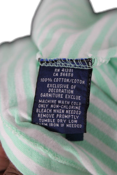 Ralph Lauren Blue Label Women Striped V-Neck T-Shirt Green Short Sleeve Size L