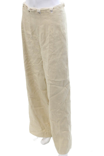 Antonio Melani Women Beige Linen Blend Drawstring Solid Beach Pants Size 4