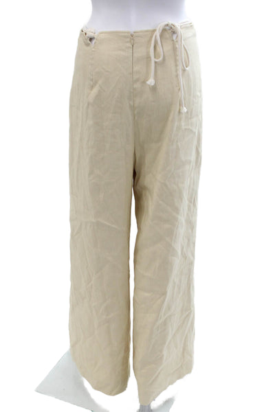 Antonio Melani Women Beige Linen Blend Drawstring Solid Beach Pants Size 4
