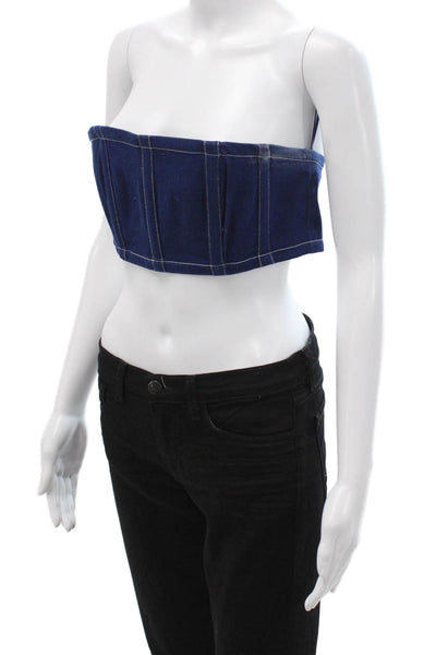 By Dylan Womens Cropped Sleeveless Zip Check Dark Blue Top Size M
