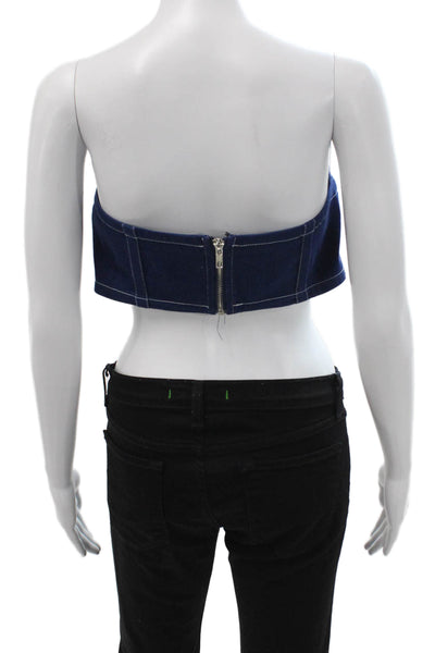 By Dylan Womens Cropped Sleeveless Zip Check Dark Blue Top Size M