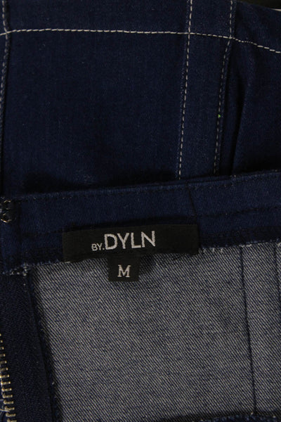 By Dylan Womens Cropped Sleeveless Zip Check Dark Blue Top Size M