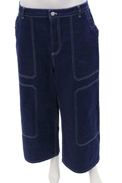 By Dylan Unisex Cargo Cropped Pants Dark Blue High Rise Button Fly Size L