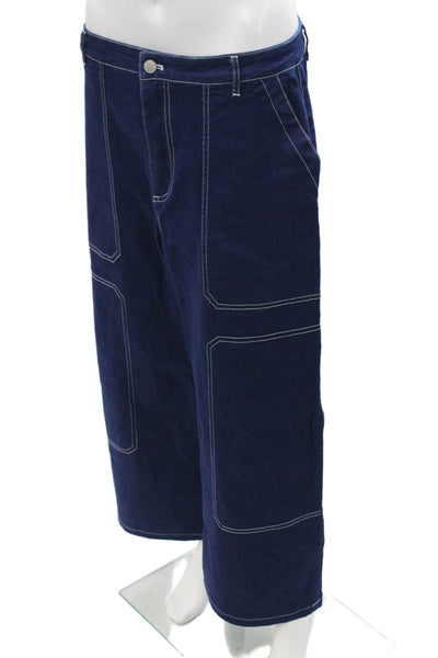 By Dylan Unisex Cargo Cropped Pants Dark Blue High Rise Button Fly Size L