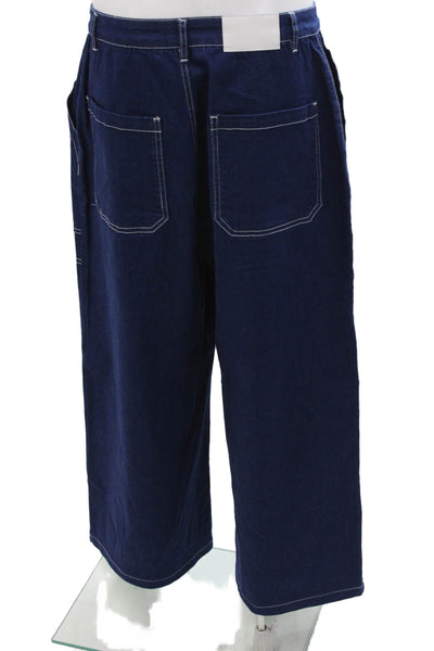 By Dylan Unisex Cargo Cropped Pants Dark Blue High Rise Button Fly Size L