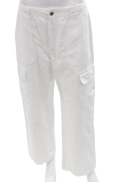 Zara Unisex Cargo Pants White Button Solid Army Preowned Size 10
