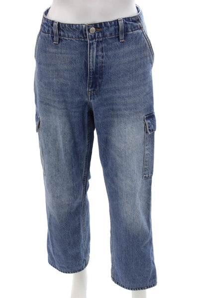 Denim Forum Unisex Cropped Wide Leg Jeans Blue 100% Cotton Low Rise Size 28