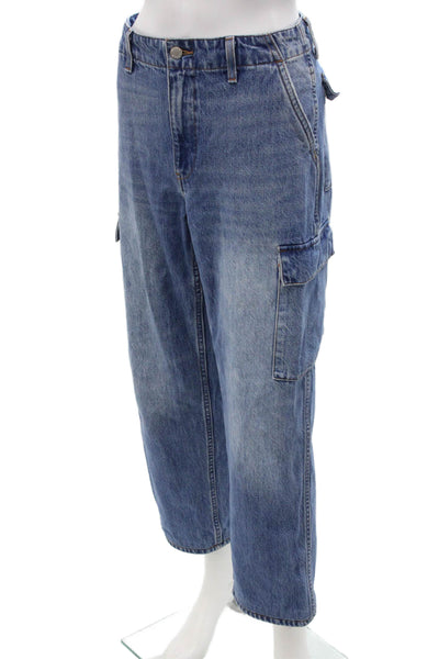Denim Forum Unisex Cropped Wide Leg Jeans Blue 100% Cotton Low Rise Size 28