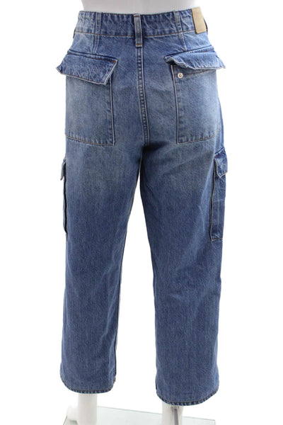 Denim Forum Unisex Cropped Wide Leg Jeans Blue 100% Cotton Low Rise Size 28