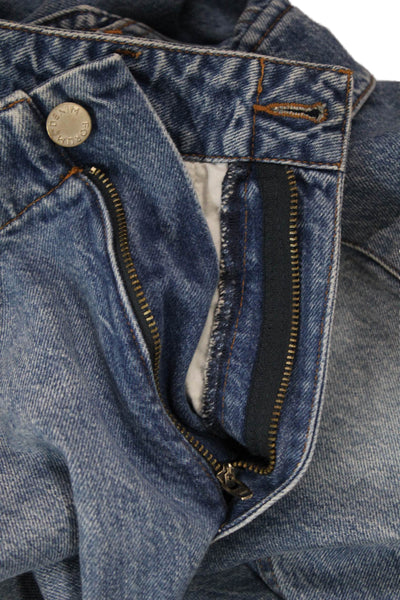 Denim Forum Unisex Cropped Wide Leg Jeans Blue 100% Cotton Low Rise Size 28