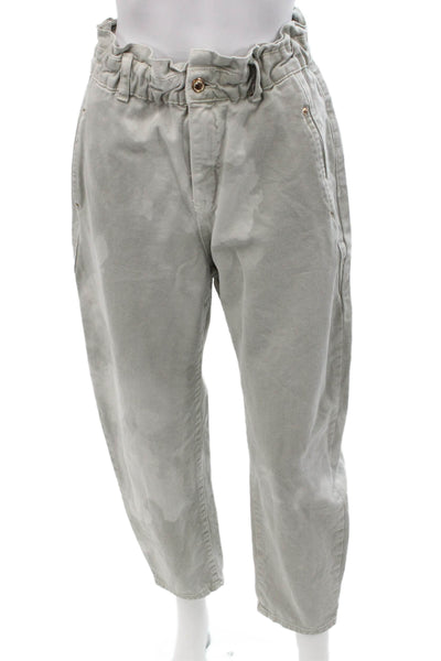 Zara Women Ankle Cropped Paperbag Gray Cotton Pants Size 6