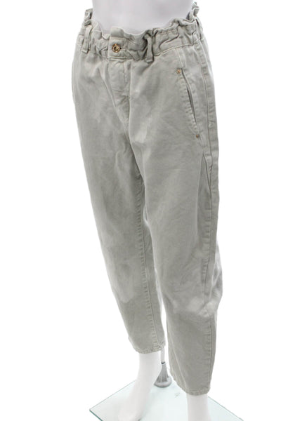 Zara Women Ankle Cropped Paperbag Gray Cotton Pants Size 6