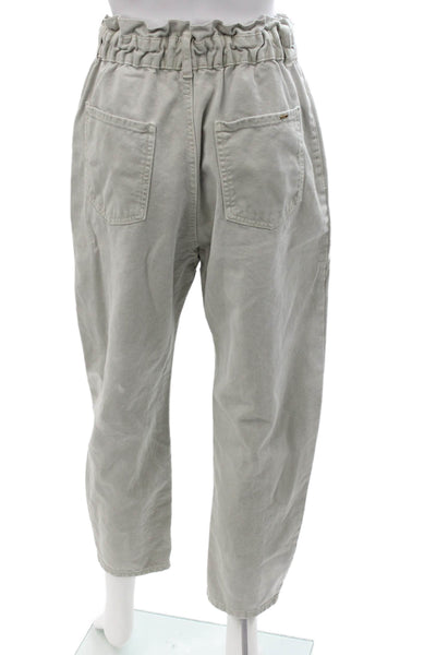 Zara Women Ankle Cropped Paperbag Gray Cotton Pants Size 6