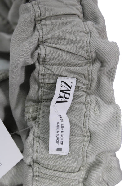 Zara Women Ankle Cropped Paperbag Gray Cotton Pants Size 6