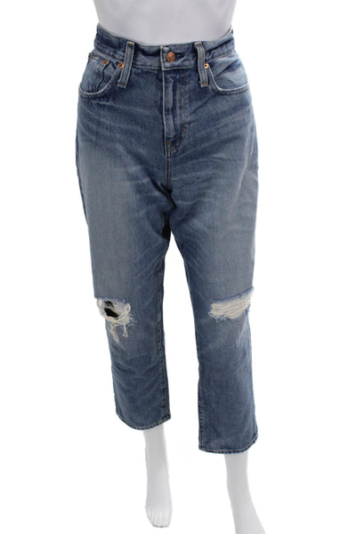 J Crew Womens Boyfriend Cropped Jeans Blue Mid Rise Button 27 Inseam Size 26