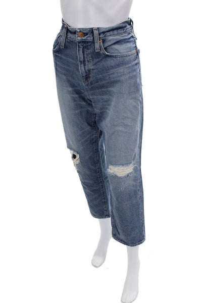 J Crew Womens Boyfriend Cropped Jeans Blue Mid Rise Button 27 Inseam Size 26
