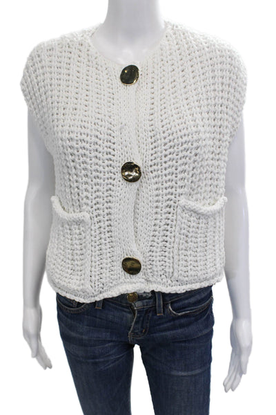 Zara Unisex Sleeveless Cardigan Vest White Button Round Neck Size M