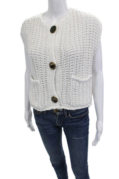 Zara Unisex Sleeveless Cardigan Vest White Button Round Neck Size M